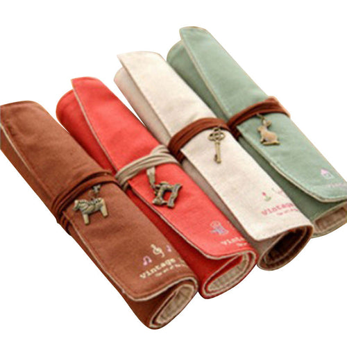 Custom Logo Canvas Retro Scroll Shaped Pencil Bag | Premium Corporate Gifts and Custom Gifts